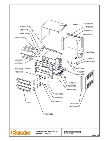 Pièces détachées pour Four à pizzas "Mini Plus 2" marque Bartsher 