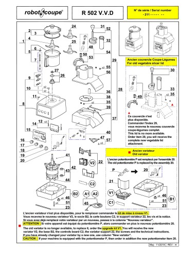 Pièces détachées pour Combinés R 502 V.V. D - Robot Coupe 