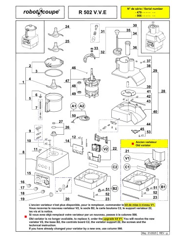 Pièces détachées pour Combinés R 502 V.V. E - Robot Coupe 