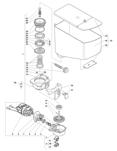 Pièces détachées 7100 - Espresso - Ensemble, Moulin avec Conteneur - 5 - K015X00 - Wittenborg 