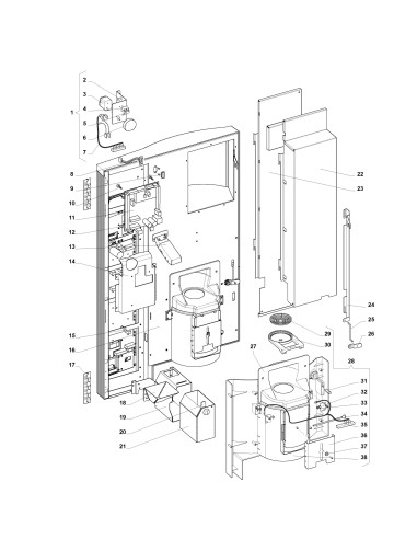 Pièces détachées 7100 Fresh Brew Maxi - Porte - Côté intérieur - 2 - K028X00 - Wittenborg 