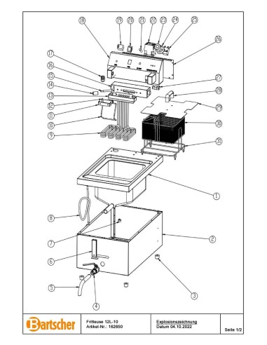 Pièces détachées pour Friteuse 12L-10 marque Bartsher 