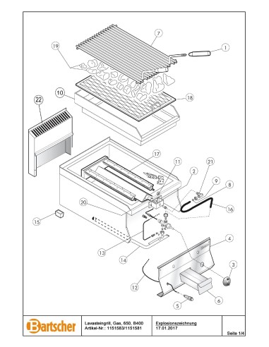 Pièces détachées pour Grill pierre lave gaz 650, B400 marque Bartsher 
