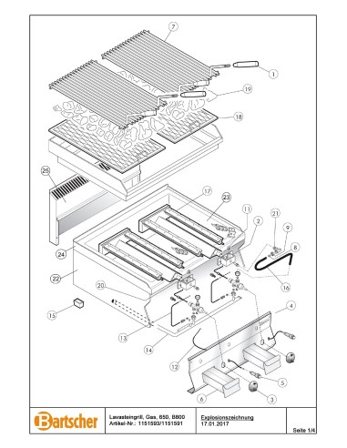 Pièces détachées pour Grill pierre lave gaz 650, B800 marque Bartsher 