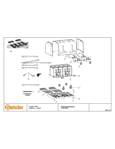 Pièces détachées pour Grille-pain TBRB40 marque Bartsher 