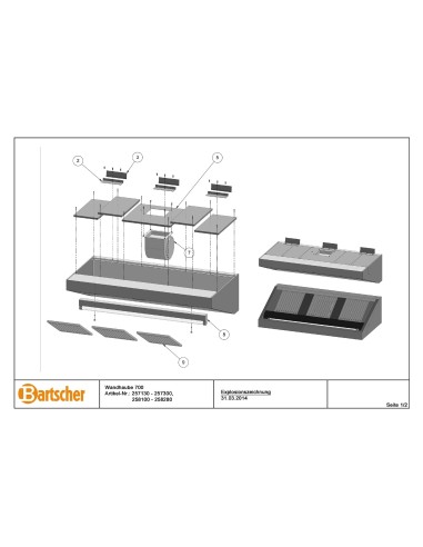 Pièces détachées pour Hotte murale 700, L1000 marque Bartsher 