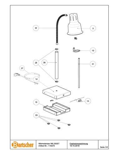 Pièces détachées pour Lampe chauffante IWL250ST marque Bartsher 