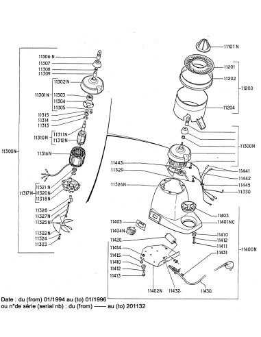 Pièces détachées pour Presse-Agrumes "Classic" - De janvier 1994 à janvier 1996 - N° de série Avant 201132
