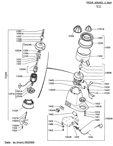 Pièces détachées pour Presse-Agrumes "Classic" - De mai 2000 à juin 2003 - N° de série Avant 472893
