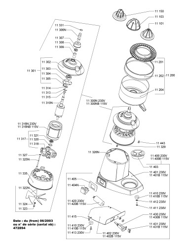 Pièces détachées pour Presse-Agrumes "Classic" - De juin 2003 à septembre 2006 - N° de série Du 472894 au 606107