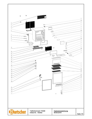 Pièces détachées pour Mini congélateur TKS90 marque Bartsher 