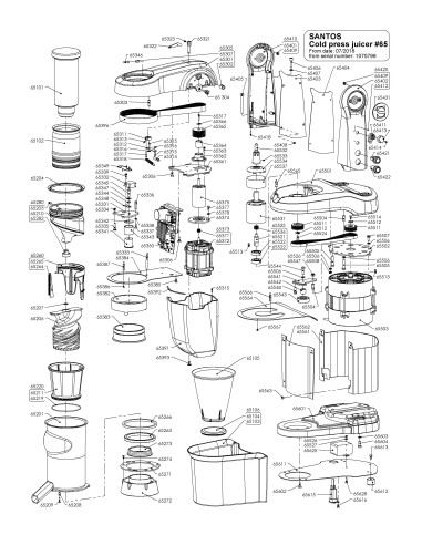 Pièces détachées pour Extracteur de jus "Nutrisantos" - De juillet 2018 à janvier 2020 - N° de série Du 1070799 au 1128780