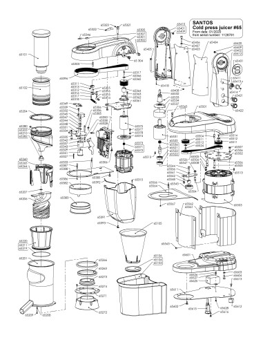 Pièces détachées pour Extracteur de jus "Nutrisantos" - De janvier 2020 à août 2021 - N° de série Du 1128781 au 1171677