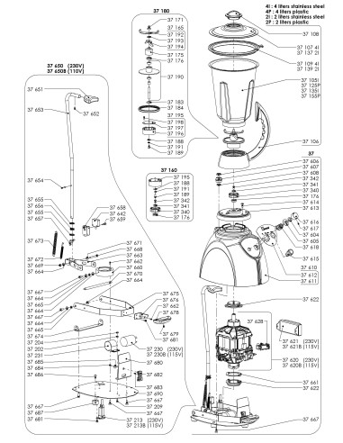 Pièces détachées pour Blender de cuisine - De janvier 2012 à novembre 2019 - N° de série Du 793305 au 1123828