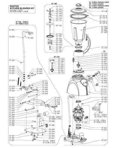 Pièces détachées pour Blender de cuisine - De novembre 2019 à octobre 2021 - N° de série Du 1123829 au 1177172