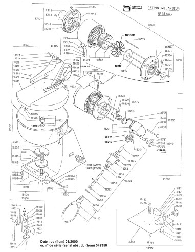 Pièces détachées pour Pétrin mélangeur 10 Litres - De mars 2000 à juillet 2005 - N° de série Du 349358 au 556606