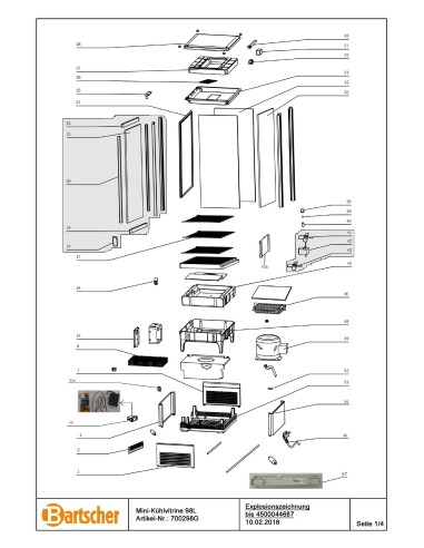 Pièces détachées pour Mini vitrine réfrigérée 98 L marque Bartsher 