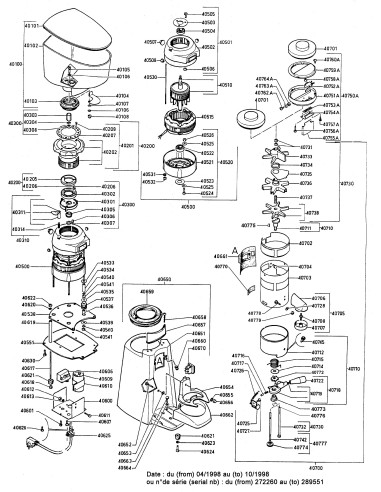 Pièces détachées pour Moulin à café espresso bar - De avril 1998 à octobre 1998 - N° de série Du 272260 au 289551