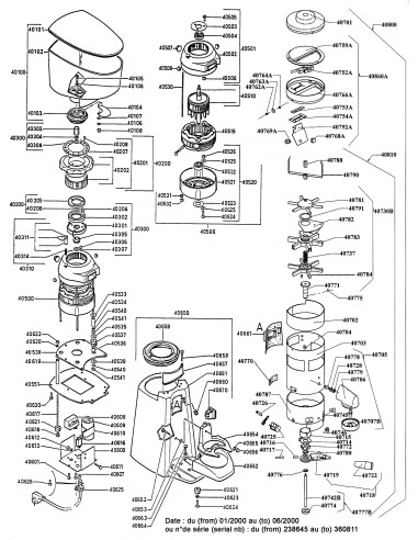 Pièces détachées pour Moulin à café espresso bar - De janvier 2000 à juin 2000 - N° de série Du 338645 au 360811
