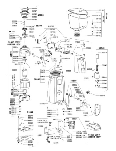 Pièces détachées pour Moulin à café "Automatique" - De septembre 2006 à octobre 2007 - N° de série Du 598198 au 639299