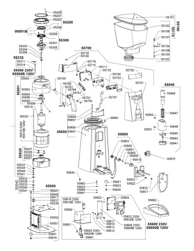 Pièces détachées pour Moulin à café "Automatique" - De octobre 2007 à juin 2016 - N° de série Du 639300 au 981961