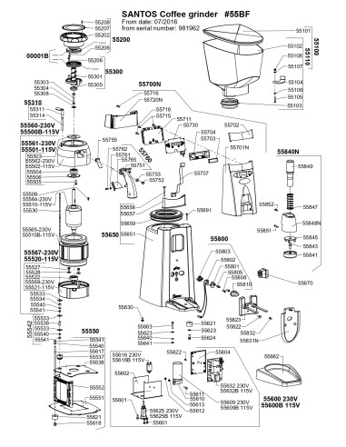 Pièces détachées pour Moulin à café "Automatique" - De juillet 2016 à décembre 2021 - N° de série Du 981962 au 1184582