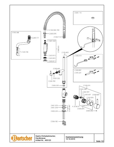 Pièces détachées pour Mitigeur avec croisillons 40L-1801B marque Bartsher 