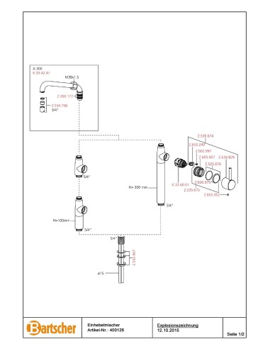 Pièces détachées pour Mitigeur avec croisillons 40L-3601B marque Bartsher 