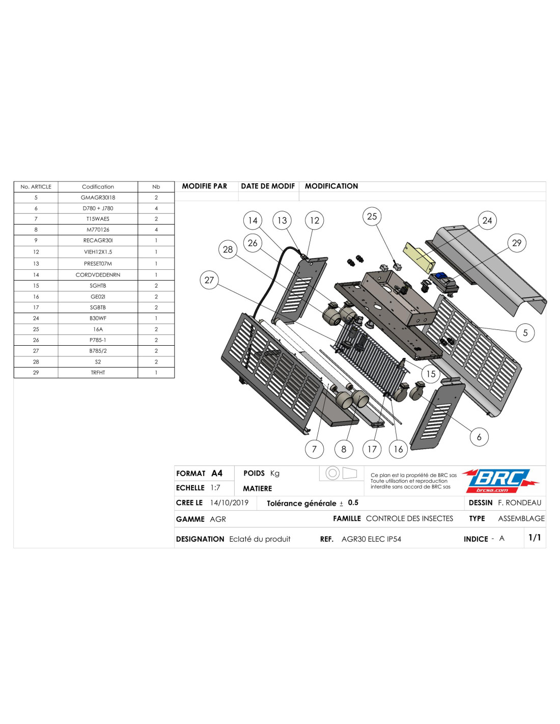 Pièces détachées pour Désinsectiseur électrique LED AGR14 IP54 Inox 304 ...