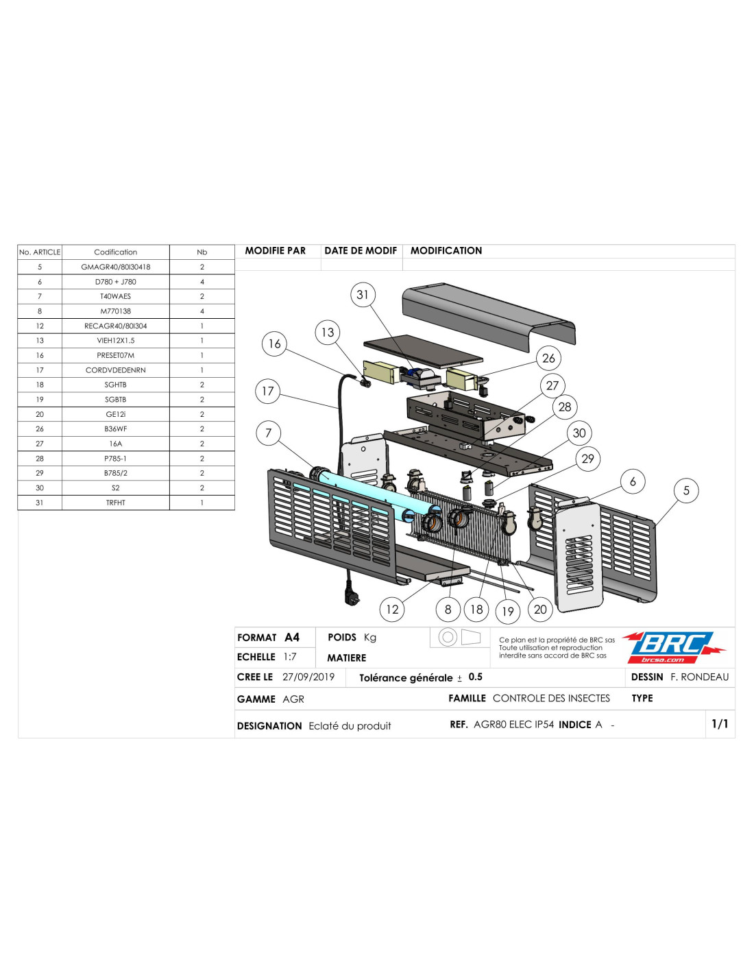 Pièces détachées pour Désinsectiseur électrique AGR80 IP54 Inox 304 ...