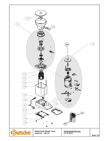 Pièces détachées pour Moulin café modèle Tauro marque Bartsher 