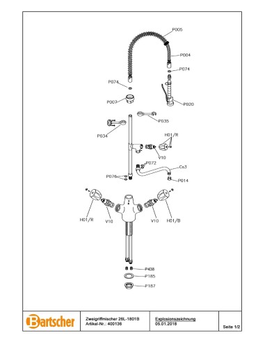 Pièces détachées pour Mélangeur avec croisillons 26L-1801B marque Bartsher 