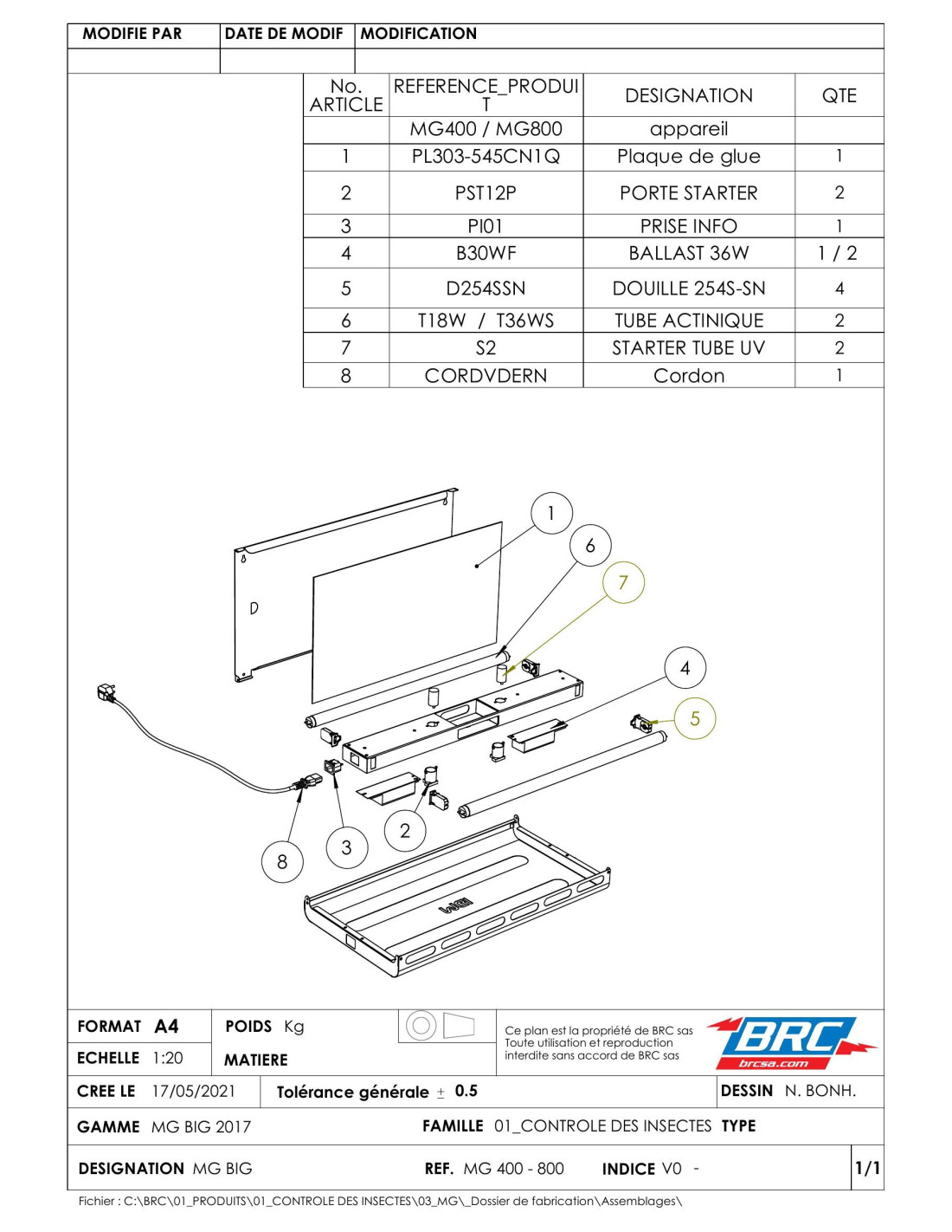 Pièces détachées pour Désinsectiseur Glu MG800 Inox 304 - 2X36W Europe ...