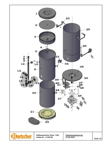 Pièces détachées pour Percolateur à café Silver 1300 marque Bartsher 