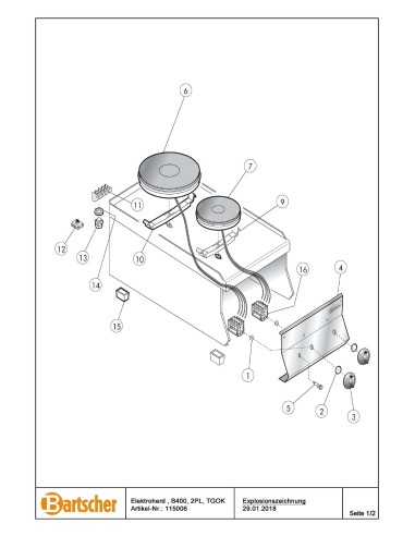 Pièces détachées pour Plan de cuisson éle 650, B400, 2PL, TGOK marque Bartsher 