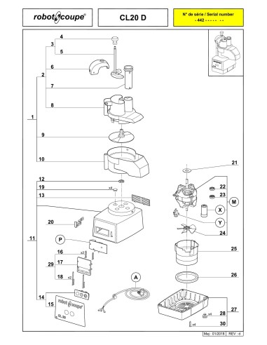 Pièces détachées pour Coupe-légumes CL 20 D - Robot Coupe 