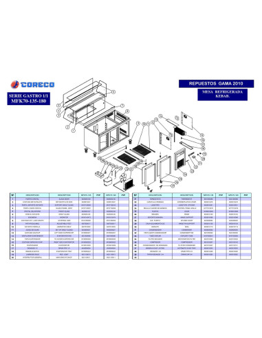 Pièces détachées CORECO MFK70 135 Annee 2010 