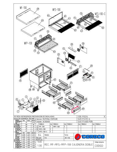 Pièces détachées CORECO MFP 100 CAJONERA DOBLE Annee 2006 