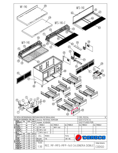 Pièces détachées CORECO MFP 140 CAJONERA DOBLE Annee 2006 