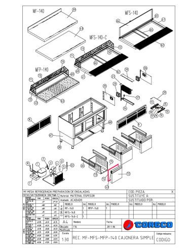 Pièces détachées CORECO MFP 140 CAJONERA SIMPLE Annee 2006 