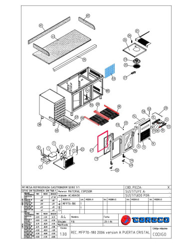 Pièces détachées CORECO MFP70 180 PUERTA CRISTAL Annee 2006 