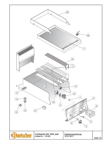 Pièces détachées pour Plaque grill 650, L400, lisse marque Bartsher 