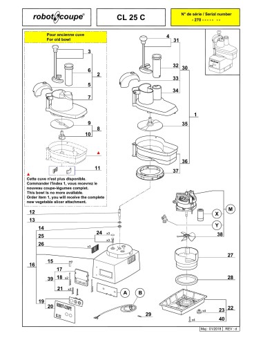 Pièces détachées pour Coupe-légumes CL 25 C - Robot Coupe 