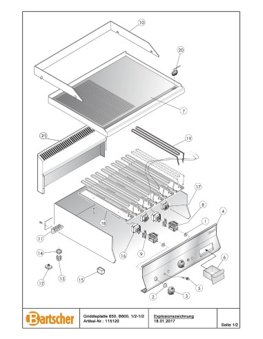 Pièces détachées pour Plaque grill 650, L600, 1/2-1/2 marque Bartsher 