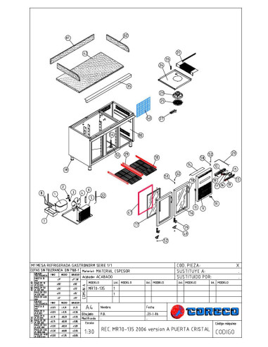 Pièces détachées CORECO MR70 135 PUERTA CRISTAL Annee 2006 