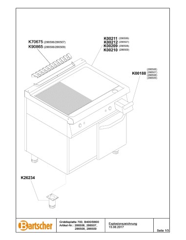 Pièces détachées pour Plaque grill 700, L400, lisse marque Bartsher 