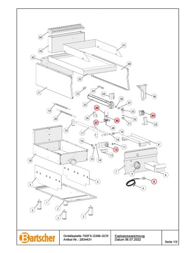 Pièces détachées pour Plaque grill 700FX-G396-GCR marque Bartsher 