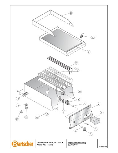 Pièces détachées pour Plaque grillade 650, B400, GL, TGOK marque Bartsher 