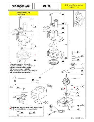 Pièces détachées pour Coupe-légumes CL 30 - Robot Coupe 