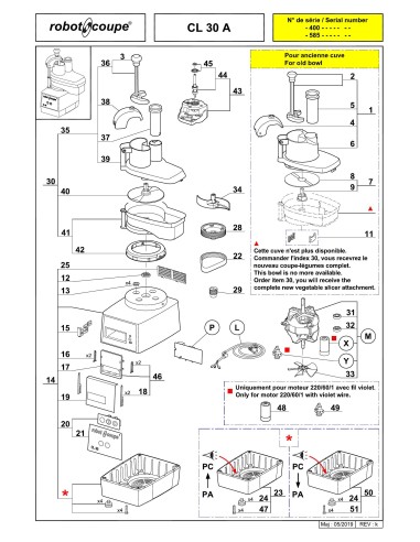 Pièces détachées pour Coupe-légumes CL30 "A" - Robot Coupe 